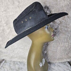 Vintage Mexican Wide Brim Black Sombrero Straw Cowboy Hat